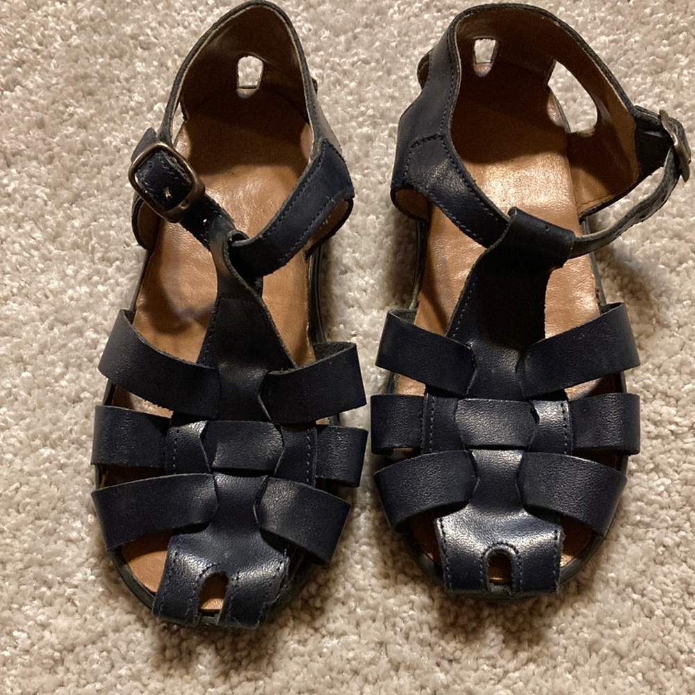 Scott David Boys Black Leather Sailor Sandals Size 10